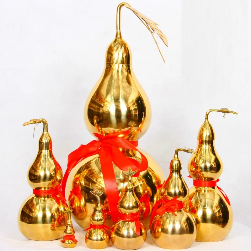 Чистый Медь Gourd колено Глянцевая Feng Shui орнамент благословение листья Ба-гуа