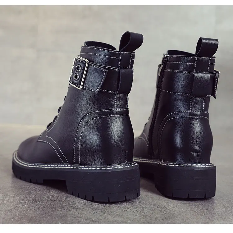 

2021 autumn season season leather Martin boots women's thick bottom increased casual lace wild all-size women's boots