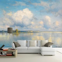 custom self adhesive wallpaper modern sky clouds lake oil painting landscape mural living room tv theme hotel waterproof sticker
