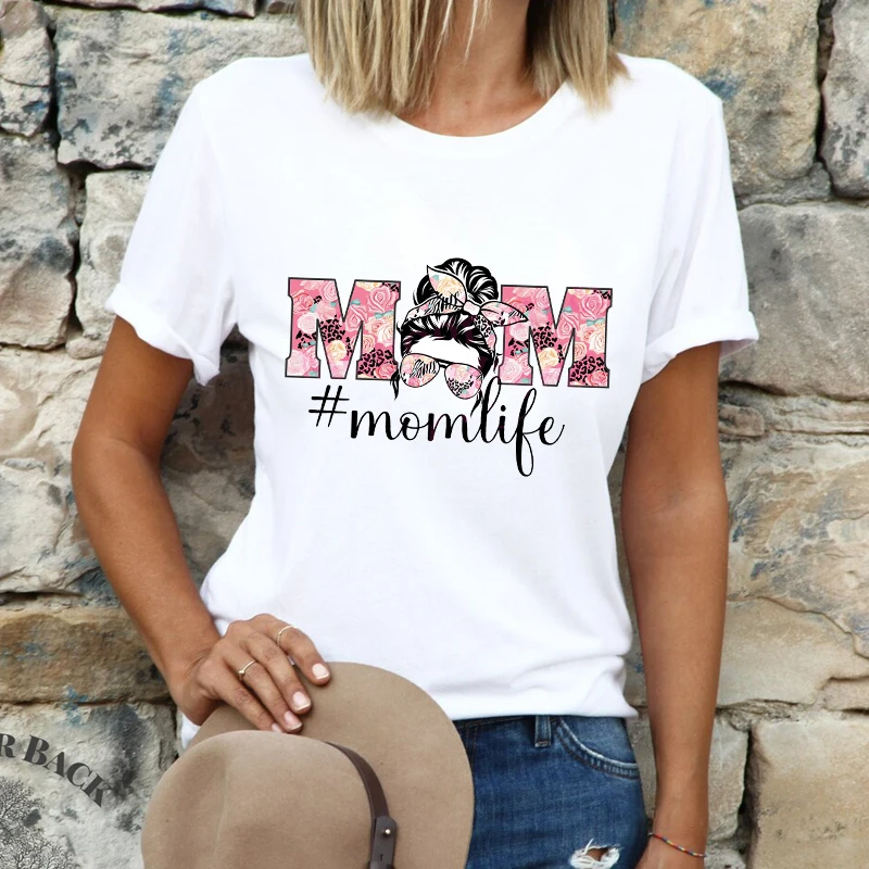 Женская модная прическа Повседневная футболка с коротким рукавом и принтом