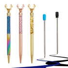 4 шт.компл. Ручка-роллер, вращающаяся 1,0 мм голова оленя, масляные металлические роскошные шариковые ручки, черный и синий цвета, наборы для заправки Kawaii, Детские стационарные