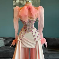 new in luxury elegant evening dresses long sleeves bow corset crystals long train plus size women party cocktail gowns custom