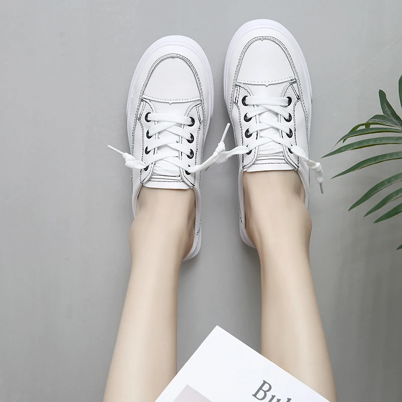 

Полушлепанцы женские, парусиновые, повседневные, белые, 2020