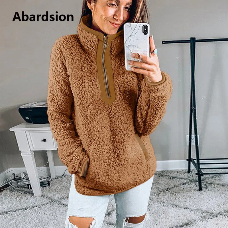 Abardsion Женская толстовка с капюшоном 2019 зимний Пушистый Плюшевый пуловер