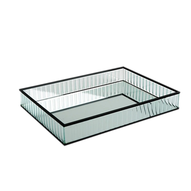 Стеклянный зеркальный поднос с металлическим краем декоративная тарелка для
