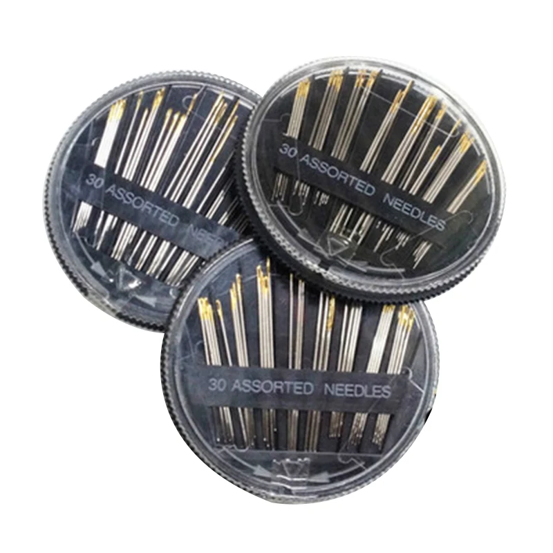 30 шт./компл. Ассорти ручные швейные иглы с круглой коробкой для хранения из