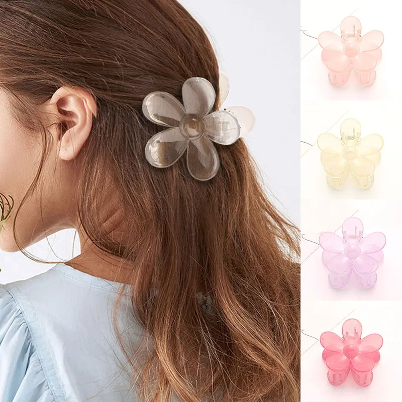 

Elegant Small Fresh Vacation Headdress Female Trendy Transparent Jelly Colorful Flowers Hair Clip Casual Simple Wave Hair Clamps