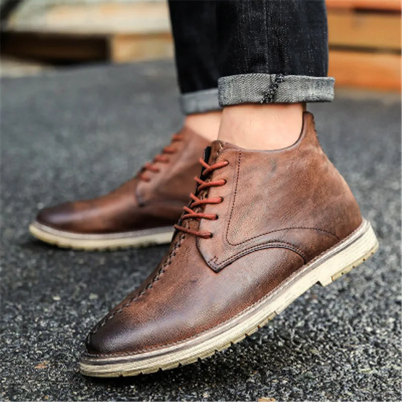 Мужские рабочие ботинки из натуральной кожи коричневые ботильоны модная обувь