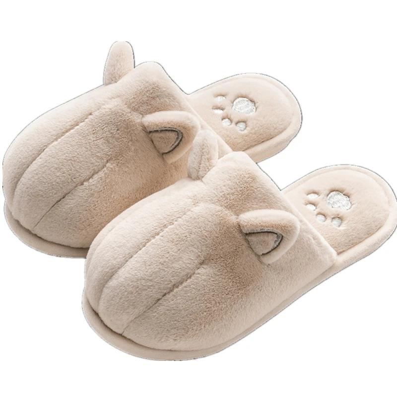 Зимние домашние женские меховые тапочки с милым рисунком лапы Теплая плюшевая
