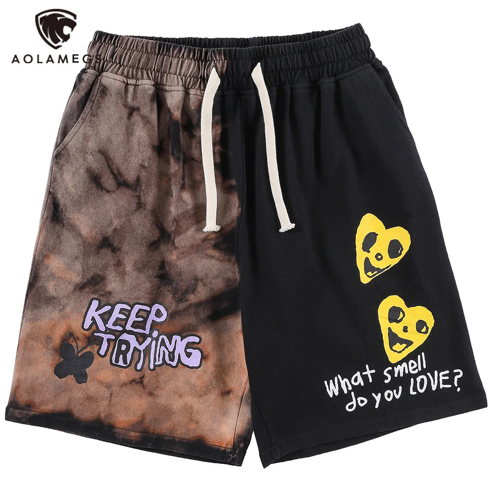 

Aolamegs Hip Hop Shorts Men Funny Graffiti Tie Dye Print Short Pants Summer Loose Punk Cool Retro High Street Hipster Streetwear