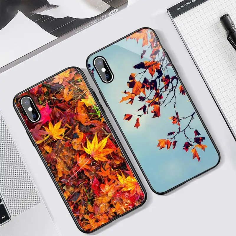 

Maple Leaf autumn Yellow pattern Phone Case Tempered glass For iphone 6 7 8 plus X XS XR 11 12 13 PRO MAX mini