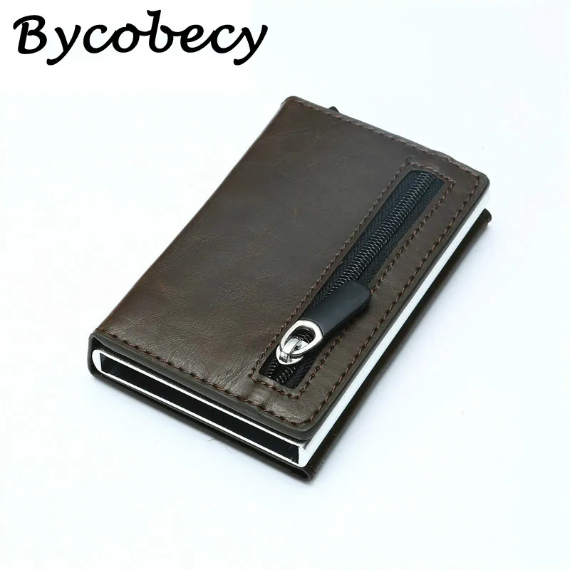 

Bycobecy RFID Crazy Horse Leather Men Wallet Rfid Mini Wallet Small Slim Metal Male Purse Thin Walet Money Bag Luxury Vallet