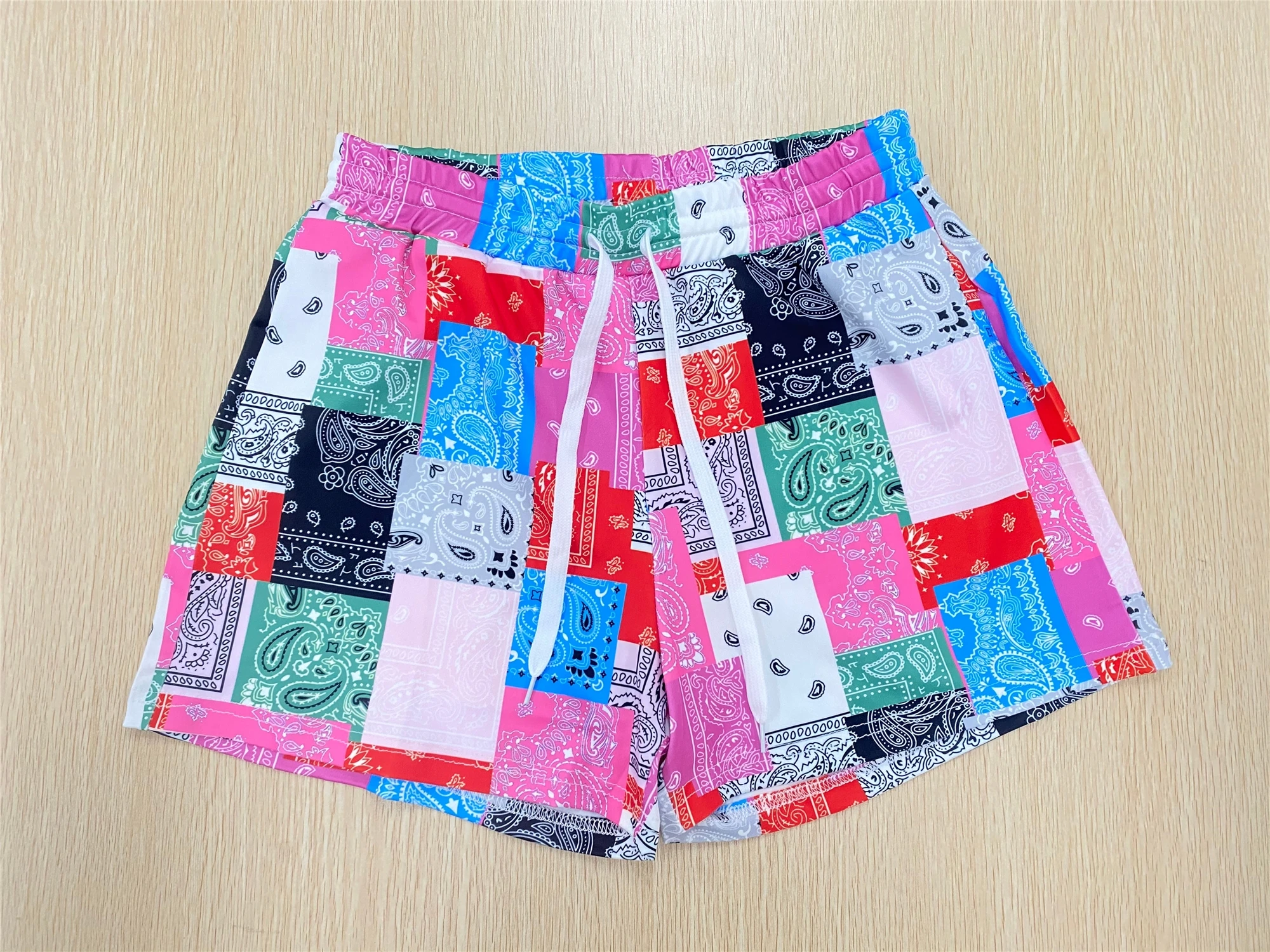 

2021 NEW Women Fashion Print Shorts Summer Beach Loose Drawstring Waist Shorts Casual Midi Waist Patchwork Short Pants