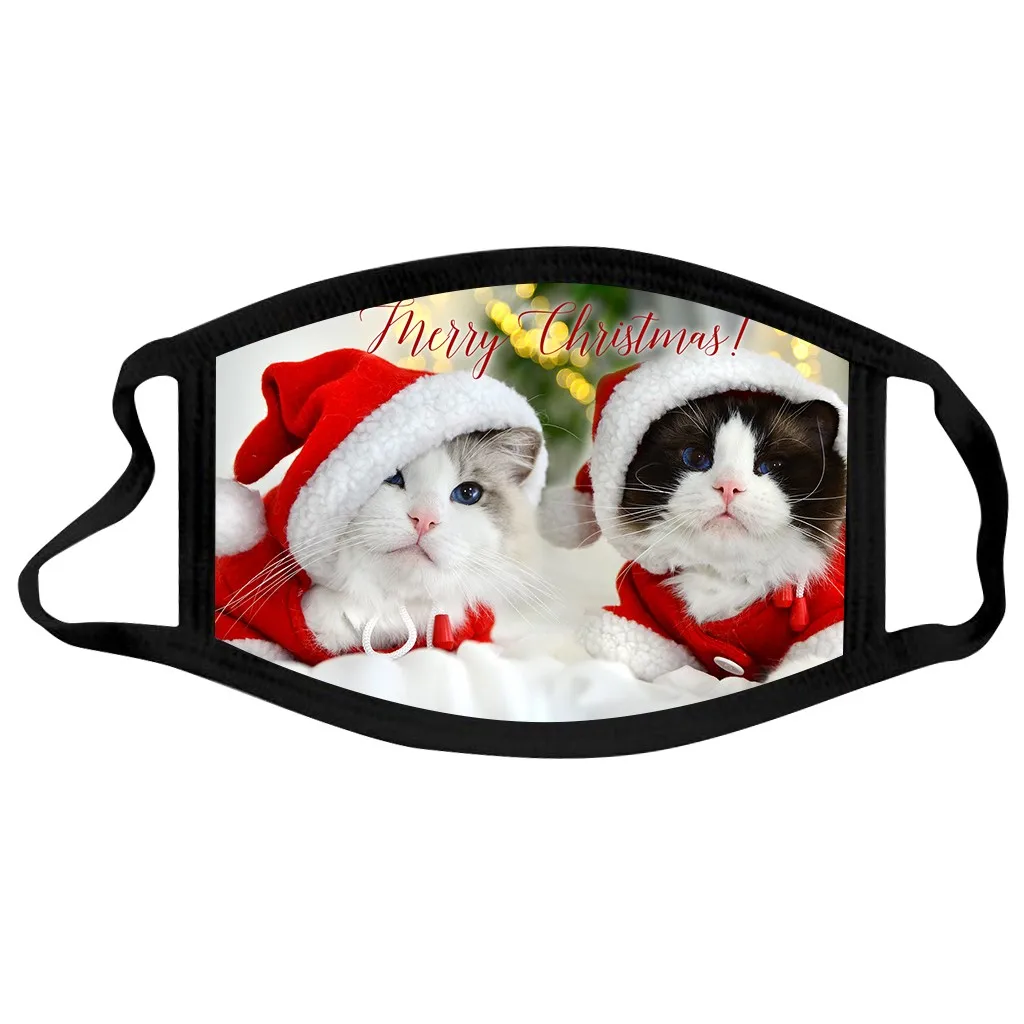 

Christmas Fashion Cute Pets Dogs Cats Pattern 3D Printing Mask Breathable Protective Face Cover Washable Reuse Xmas Mask 1PC