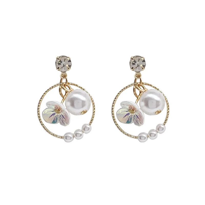 

Fashionable Flower Pearl Earrings Web Celebrity Temperament Elegant Joker Retro Earring Daughter Party Accessories Jewelry Gifts