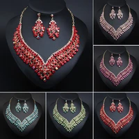 luxurious bridal jewelry sets wedding rhinestone crystal necklace earring set womens party costume accessories indian jewellery