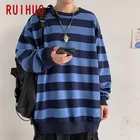 Свитшот RUIHUO мужской в стиле хип-хоп в полоску, уличная японская одежда, Модный свитшот, одежда для мужчин 5XL, весна 2022