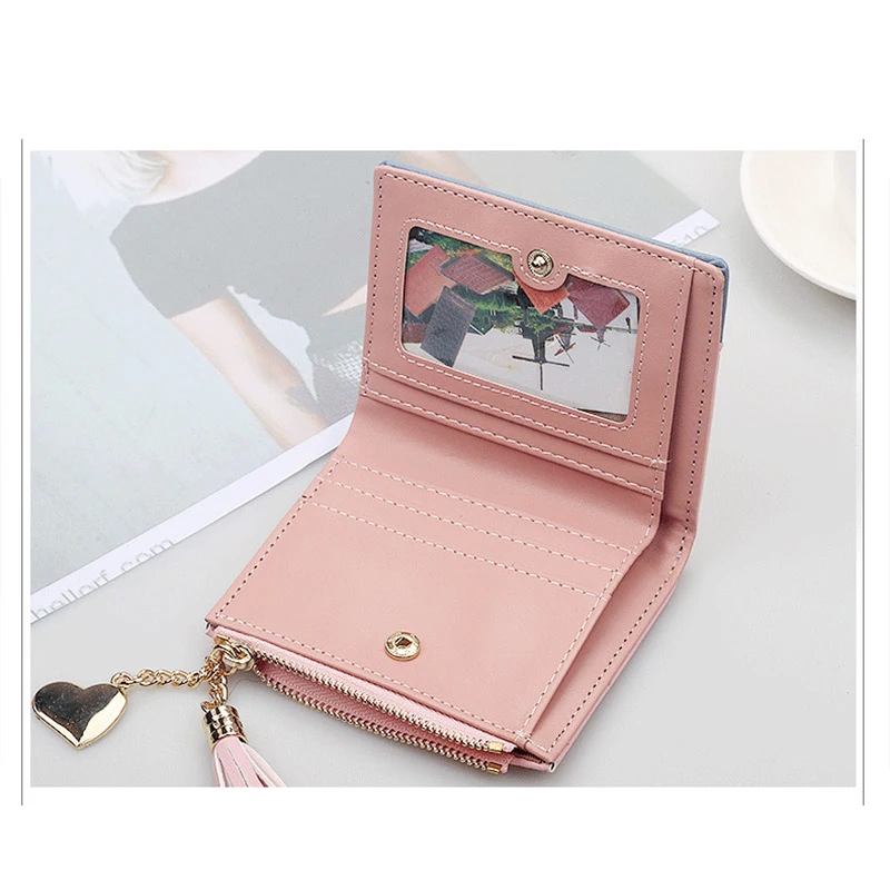 

MINOFIOUS Women's Cute Fashion Wallet PU Leather Short Zip Purse Solid Tassel Small Purse Credit Cards Money Hasp Mini Wallet