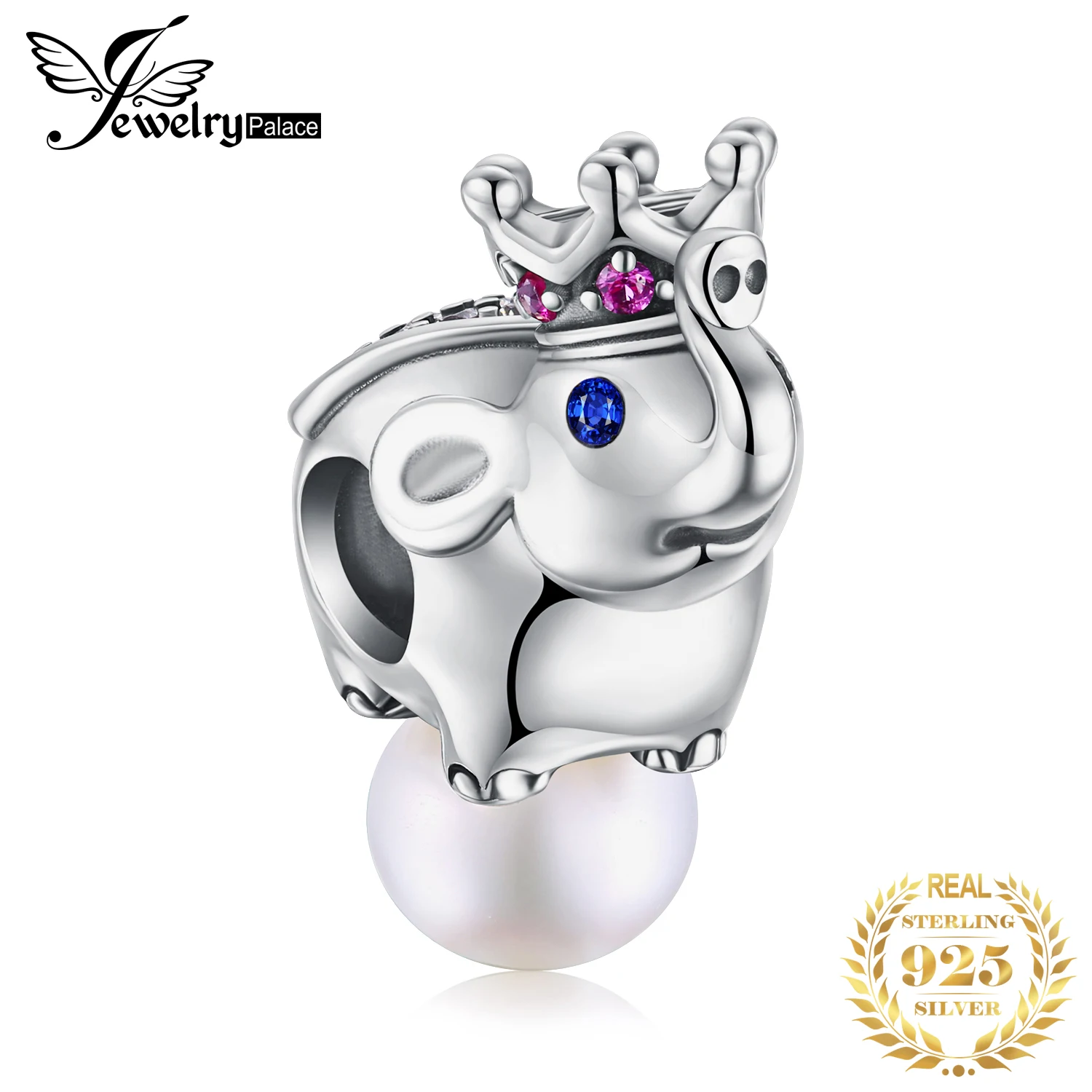 JewelryPalace СОЗДАН Ruby Корона Слон на Бусы из жемчуга очарование Fit Браслеты 925 пробы Серебряного Бисера Шарм Fit Браслеты