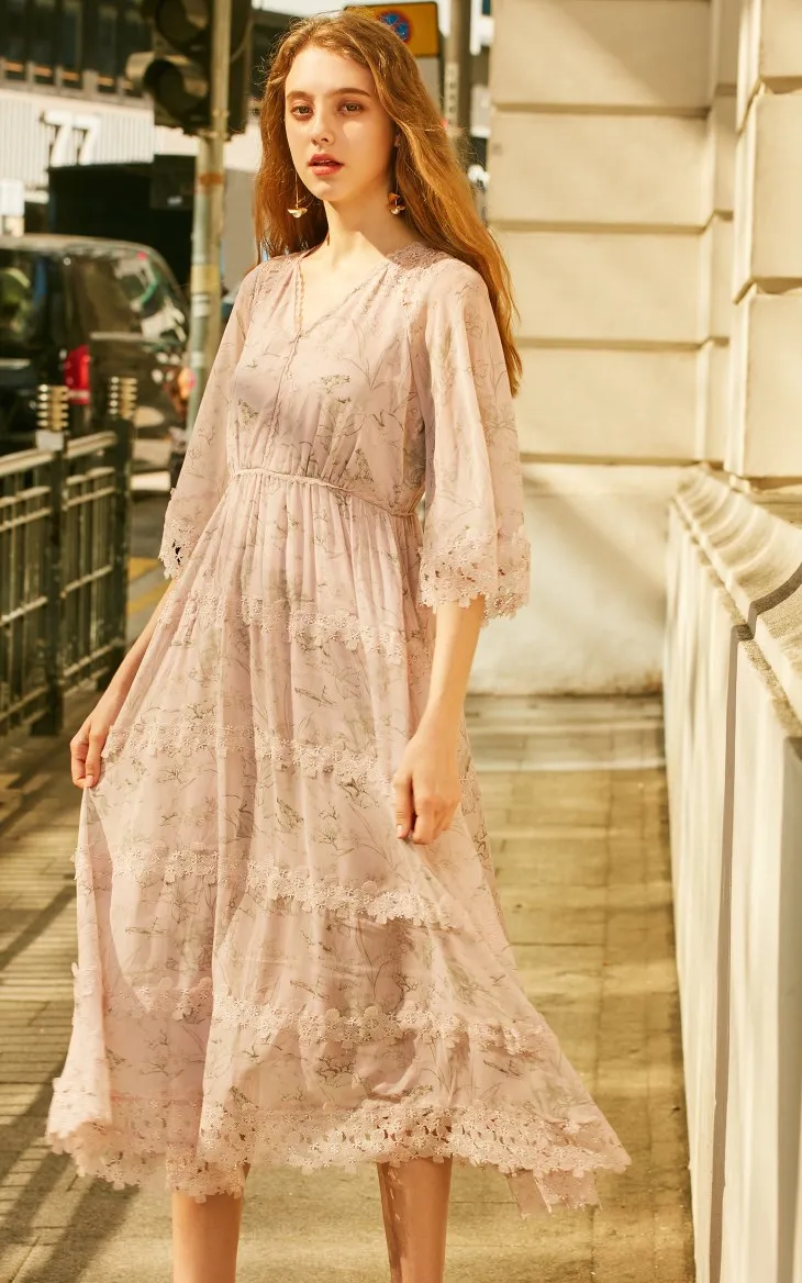 Vero Moda женское кружевное шифоновое платье с 3/4 рукавами и принтом | 31917C549