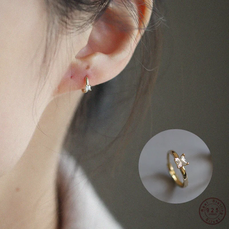 

925 Sterling Silver Korean Version Simple Square Zircon Stud Earrings Women Sweet Small Party Jewelry Girlfriend Gift