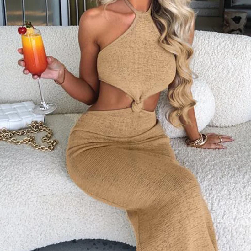 

Платье женское однотонное с запахом, модный праздничный сарафан без рукавов, халтер с открытой спиной, повседневное элегантное ажурное