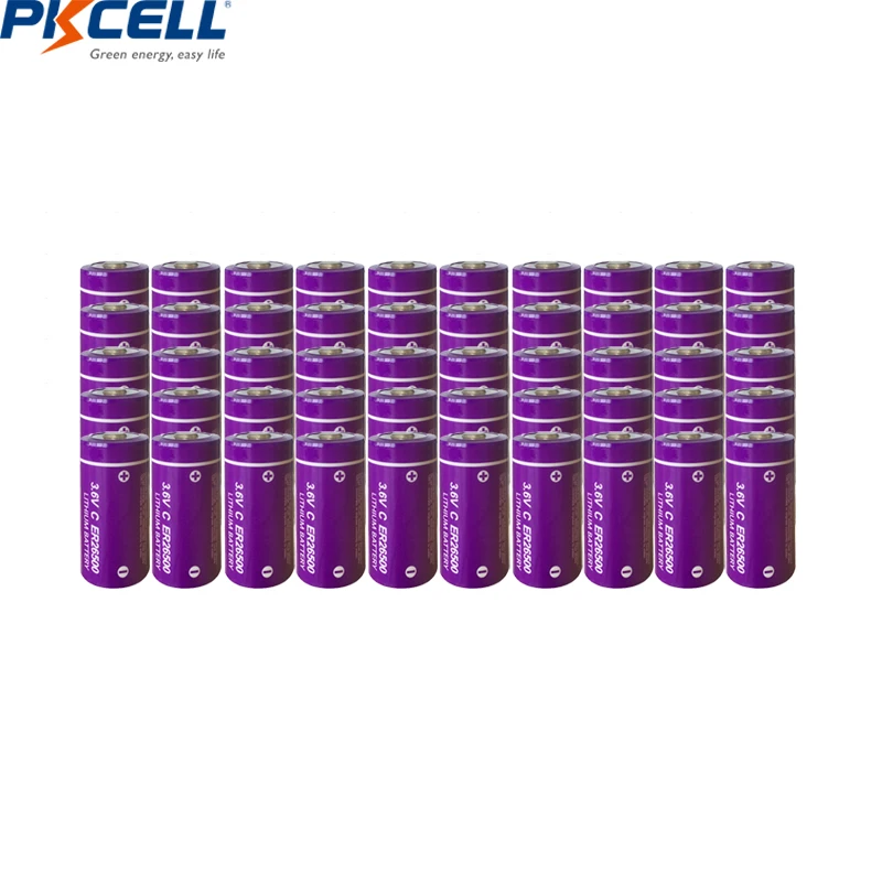 

50Pcs PKCELL C size 3.6V ER26500 Lithium Battery 9000Mah Li-SOCl2 Battery C type PLC control lithium batteries High Energy power