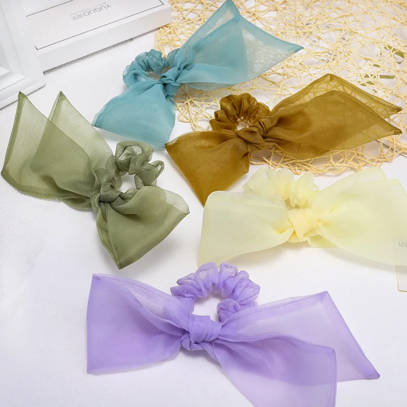 

Korean Style Organza Bow Knot Hair Rope Scrunchies Ponytail Holder Solid Color Hair Bands Accessories For Women Girls Headwear