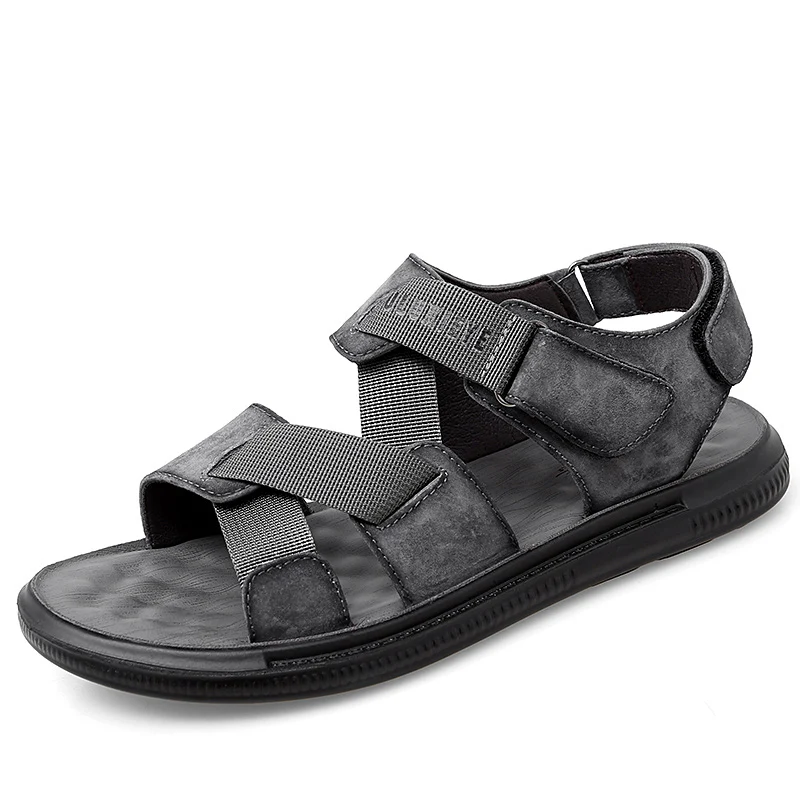 

2021 Новое поступление, модные мужские сандалии, Летние кожаные сандалии в британском стиле ретро на липучке, качественные уличные Нескользя...