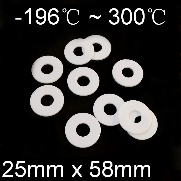 

DN20 PTFE Flat Flange Gasket ID 25mm x 58mm OD PTFE O Ring Seal Spacer Thickness 3m Oil Resistance Washer Round Shape White