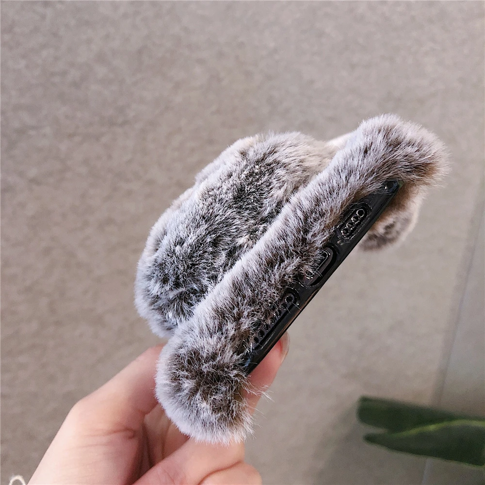 3D Fluffy Plush dog Phone Case For iPhone 13Pro MAX 12 11 X XR XS 7 8Plus Soft Warm Fur Hairy Rhinestone Back Cover | Мобильные