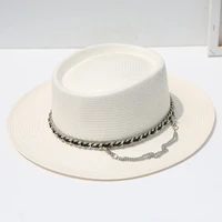 2021 new japanese style sunscreen hat spring and summer new flat edge sunshade hat chain womens wax paper straw hat top hat