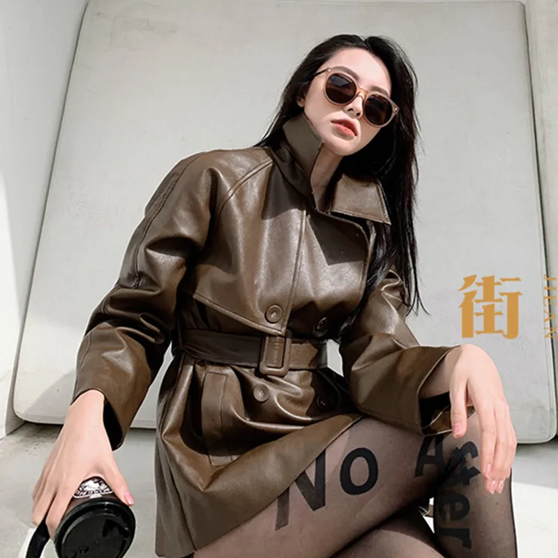 Куртка женская с толстой подкладкой двубортная куртка из искусственной кожи