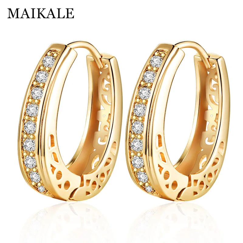 Gold MAIKALE, новые классические серьги обруча, золото, серебро, цвет белый, кубический цирконий, круглые серьги, большие простые корейские серьги для женщин - Окраска металла: Gold