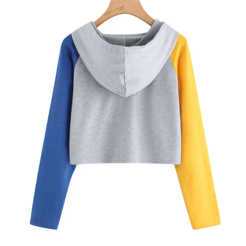 Укороченный топ с капюшоном и мультяшным принтом женский свитшот длинным