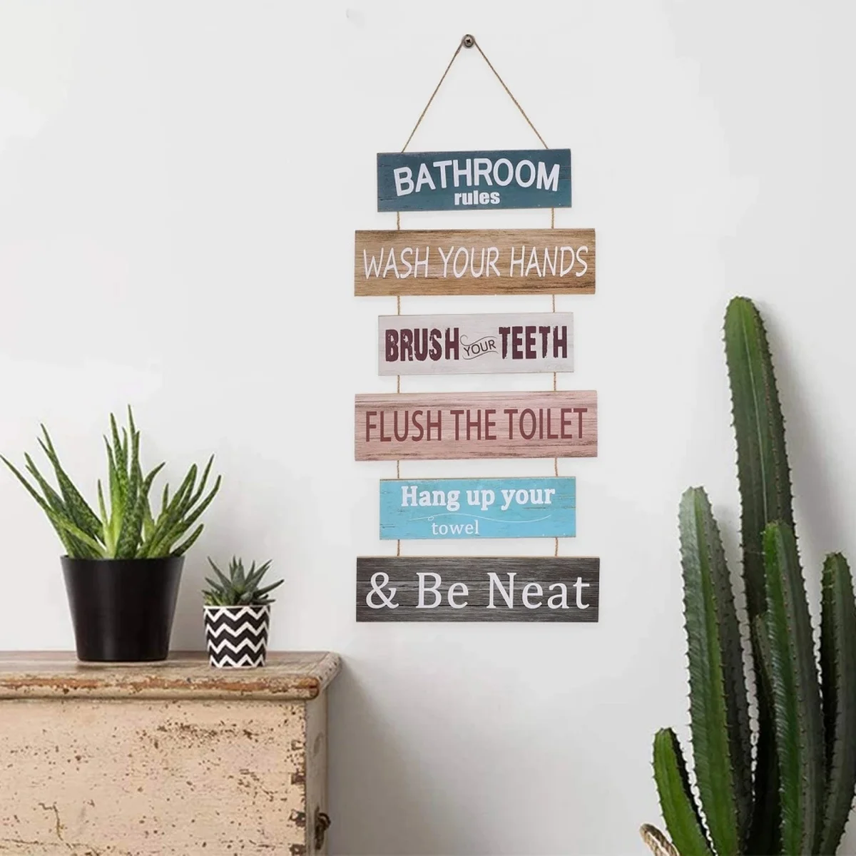 

1Pcs Retro Tag Bathroom Wall Decoration Wooden Wall Hanging Sign Bathroom Rules Indoor and Outdoor Home Wooden Wall Decoration