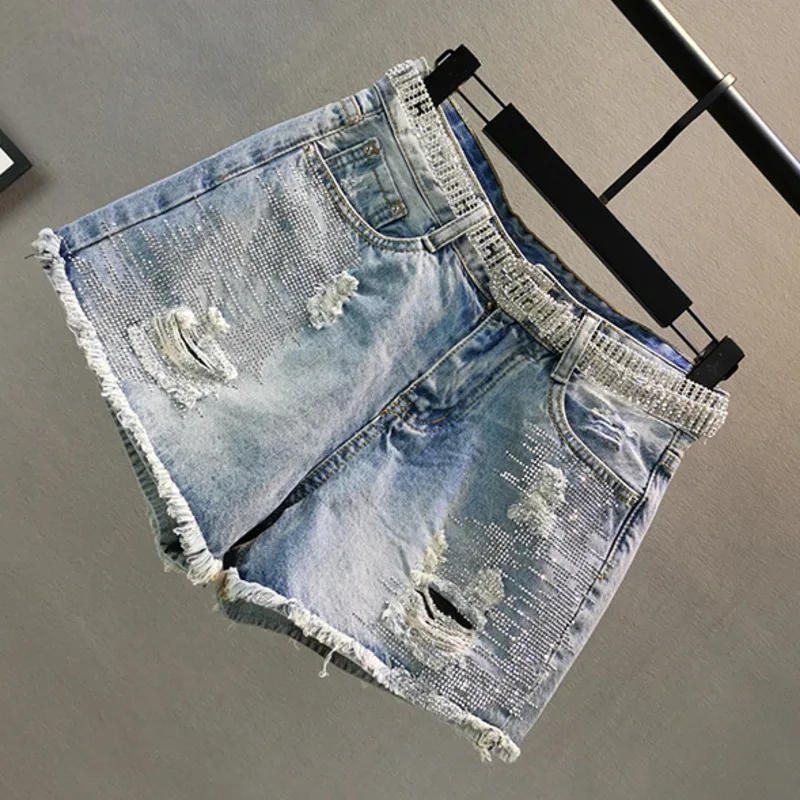 

DEAT Denim Shorts Women Skinny Cotton Loose Rough Edge Hot Drill Hole Wide Leg Hot Pants New Fashion Tide 2021 Summer GD887