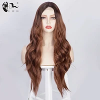 xishixiuhair synthetic lace wig ombre brown u part long wave layering hair wig for black women heat resistant cosplay wig