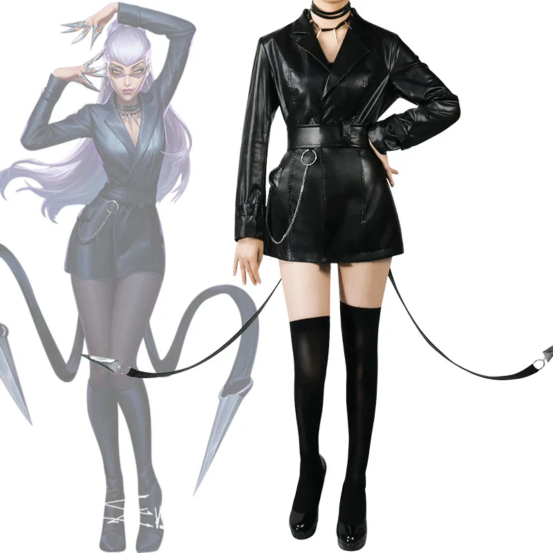 

LOL KDA Evelynn Cosplay Costume KDA Game Black Coat Cosplay Women Halloween Female Dress Game Accessories Suits Sets