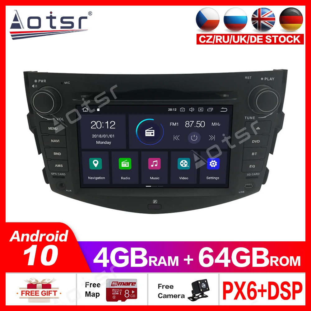PX6 IPS 4 + 64G Android 10 0 автомобильный DVD стерео Мультимедийный для Toyota RAV4 2006 2012 радио GPS