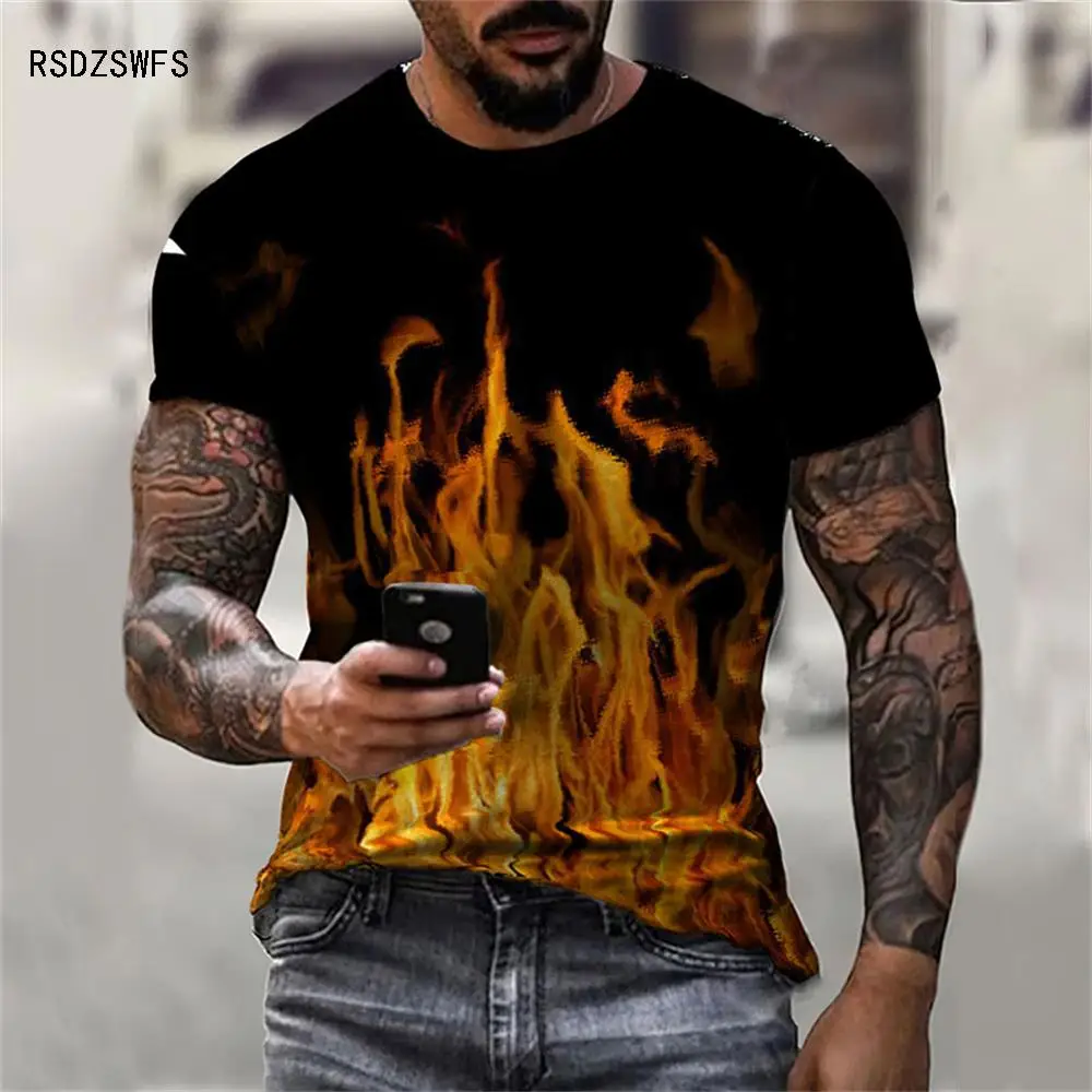 

2021 New Flame Men'S T-Shirt Summer Fashion Short Sleeve 3D Tops Smoke Element T Shirt Trendy Child Boy Girl Kids Tshirt Tees