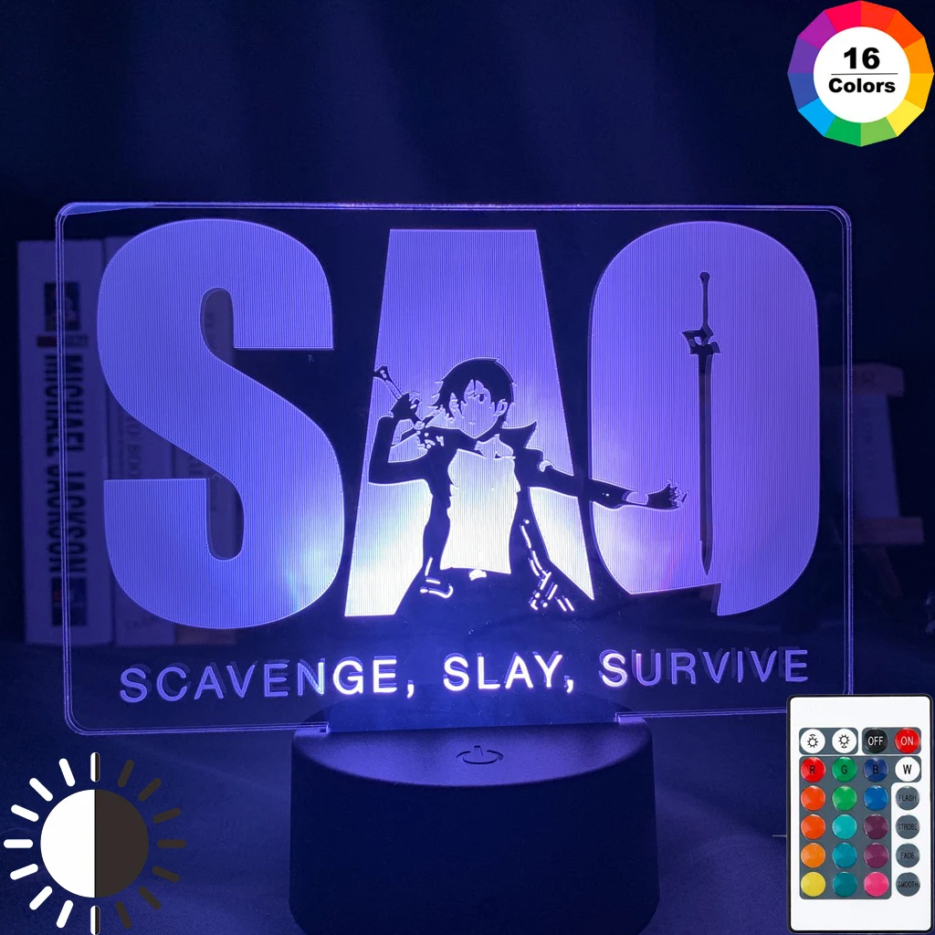 Аниме меч искусство онлайн логотип светодиодный светильник для детской спальни