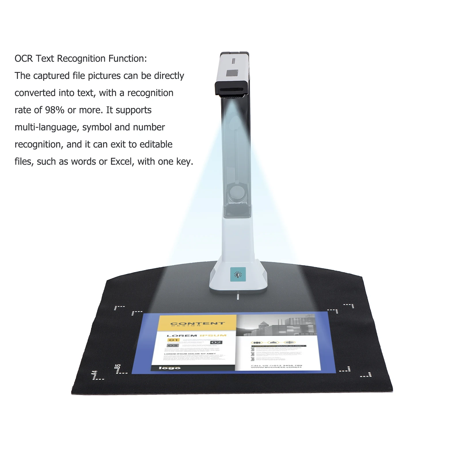 

Scanner Book & Document , 8 Million Mega-pixel, Camera, Capture Size A4, For Windows, English Software, For Office, Teaching