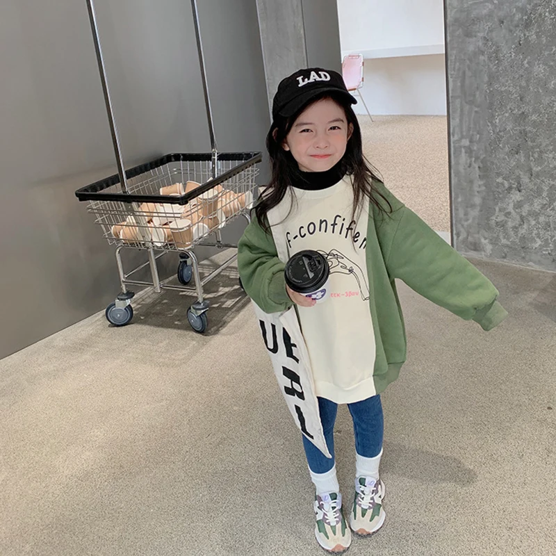 

Повседневные топы для девочек, зимние Новые Стильные корейские модные длинные свитера с круглым вырезом и надписью, детская одежда