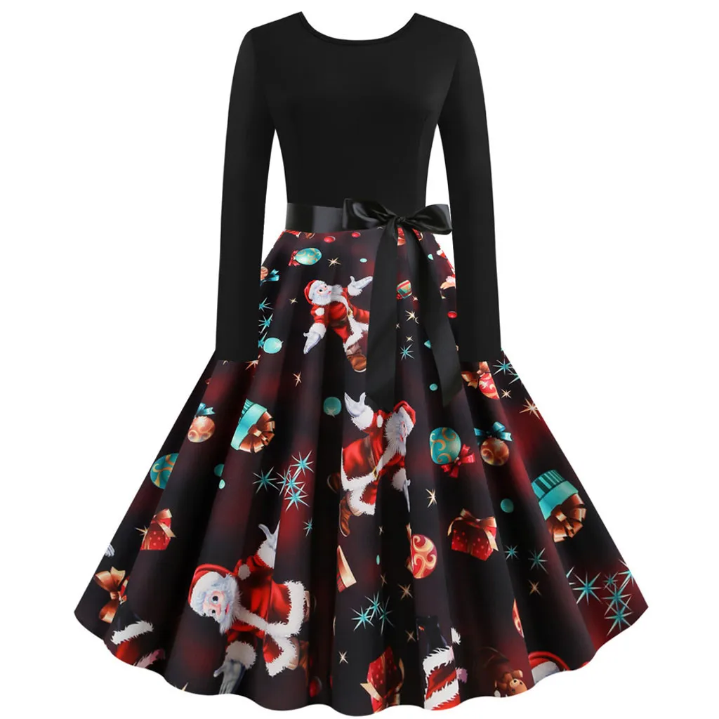 2019 рождественские женские платья Харадзюку винтажная Рождественская одежда с