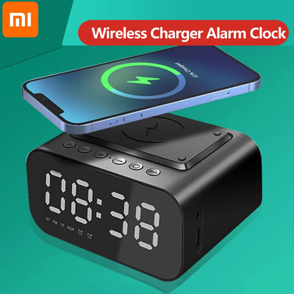 

Xiaomi Alarm Clock Wireless Charger Bluetooth Speaker LED Smart Digital Clock Table Electronic Desktop Clocks Fm Radio USB 2021