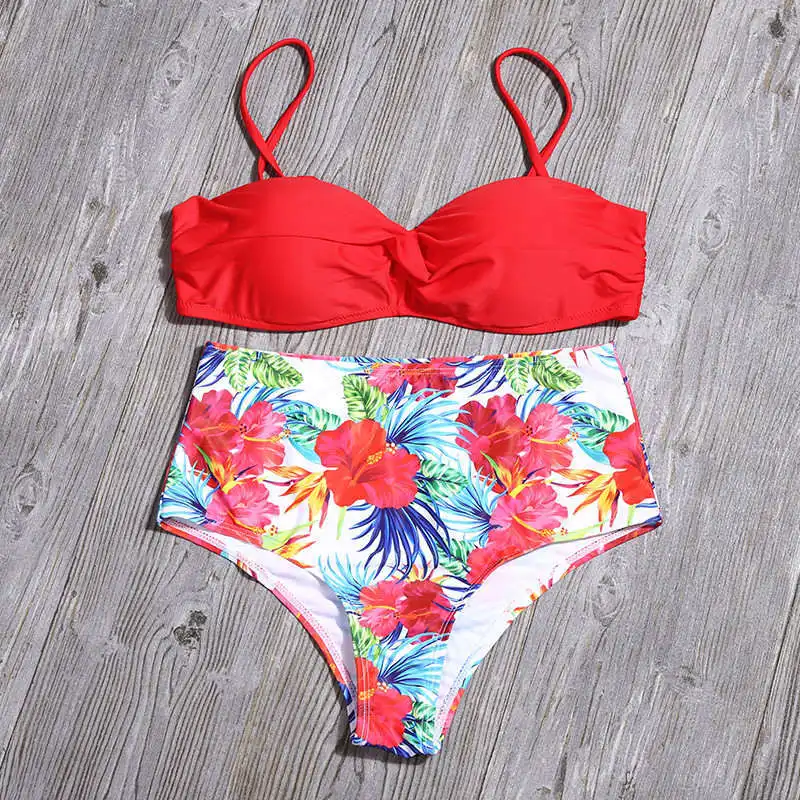 

Vamos Todos 2021 Summer Sexy Bikini Push Up 2 Piece Set Women Swimsuit Floral Bathing Suit Women High Waist Swimming Suit Outfit