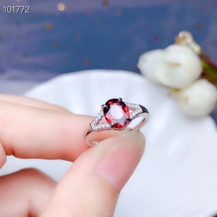 

CoLife Jewelry 1ct Natural Garnet Ring for Daily Wear 6mm*8mm Wine Red Garnet Silver Ring Fashion 925 Silver Garnet Jewelry
