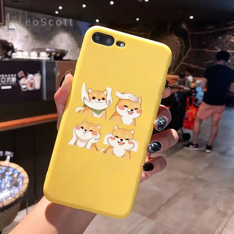 

Cartoon Corgi Phone Case Yellow Candy Color for iPhone 6 7 8 11 12 s mini pro X XS XR MAX Plus