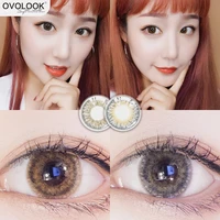 ovolook 2pcspair cream lenses 2 tone series contact lenses colored lenses for eyes eye color lens yearly use dia14 5mm